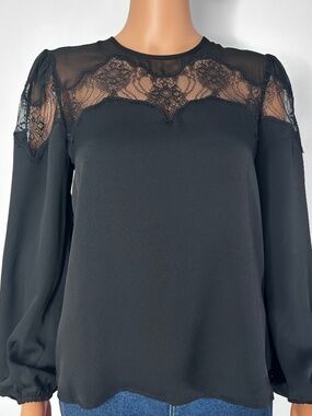 Express Black Sheer Lace Blouse Women’s Size S Long Sleeve Elegant Top